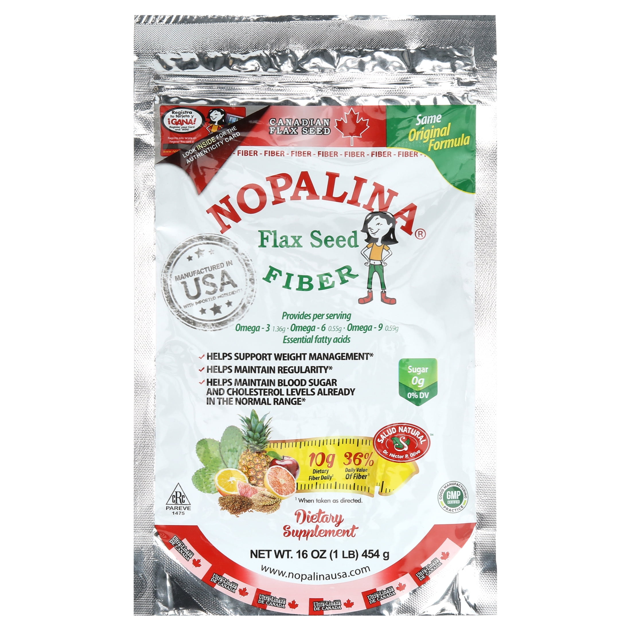 Nopalina Flax Seed Plus Fiber, Omega 3-6-9 Supplement 16 oz Bag
