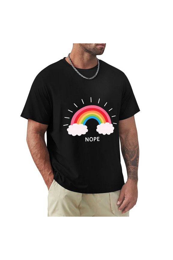 Nope Men's HD Print Classic Short Sleeve T-Shirts Black Medium