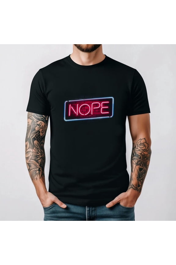 Nope Neon Bold Urban Minimalist Funny Statement Retro Style T-shirt, up to size 5XL.