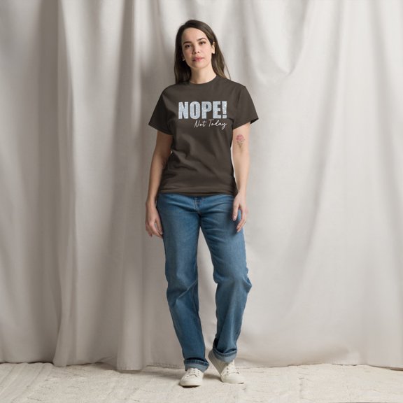 Nope Not Today Retro Inspirational Motivational Quote Graphic classic tee (Dark Chocolate, 2XL)
