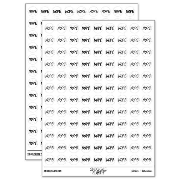 Nope Text 200+ Round Stickers - White - Matte Finish - 0.50" Size
