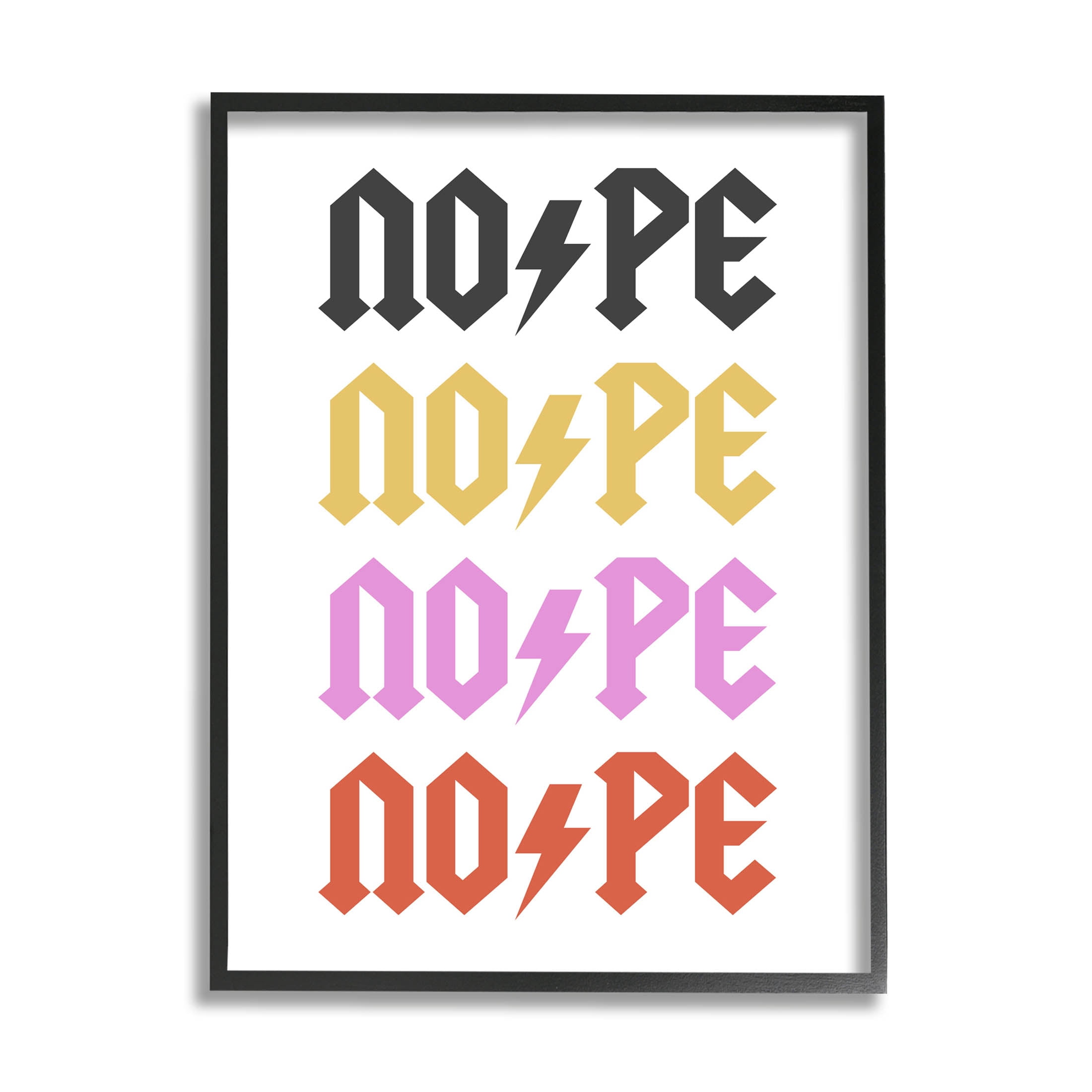 Nope Thunder Bold Symbol Phrase Typography Graphic Art Black Framed Art Print Wall Art