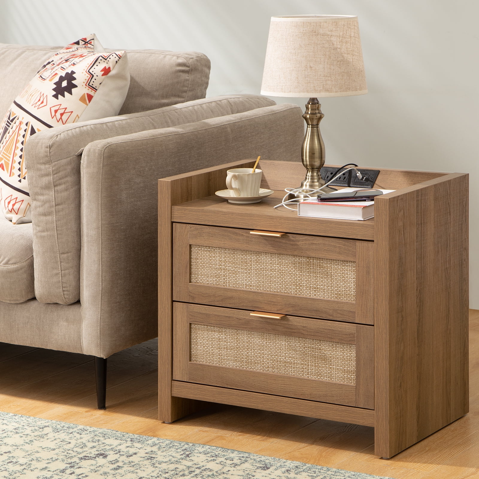 Nopurs Nightstand with Charging Station,Bedside Tables with 2 Drawers
