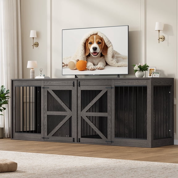 Nor Axio 94.5” Double Dog Crate Furniture - Heavy Duty Double Dog Cage with Divider for 2 Extra Large Breed Dogs, Black,Grey