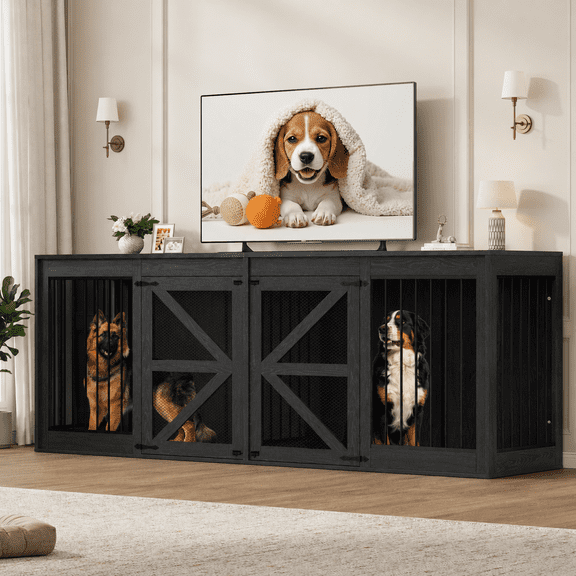 Nor Axio 94.5” Double Dog Crate Furniture - Heavy Duty Double Dog Cage with Divider for 2 Extra Large Breed Dogs, Black