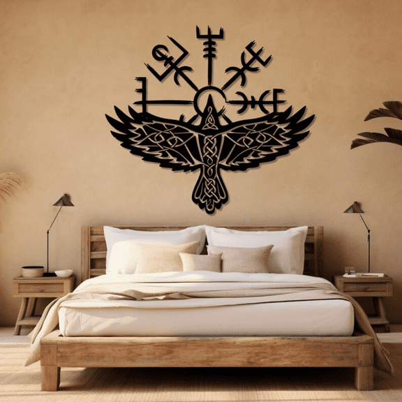 Nor.dic Raven Metal Viking Wall Art Decor, Vi.king Sym.bol Metal Wall Art, Home Decoration