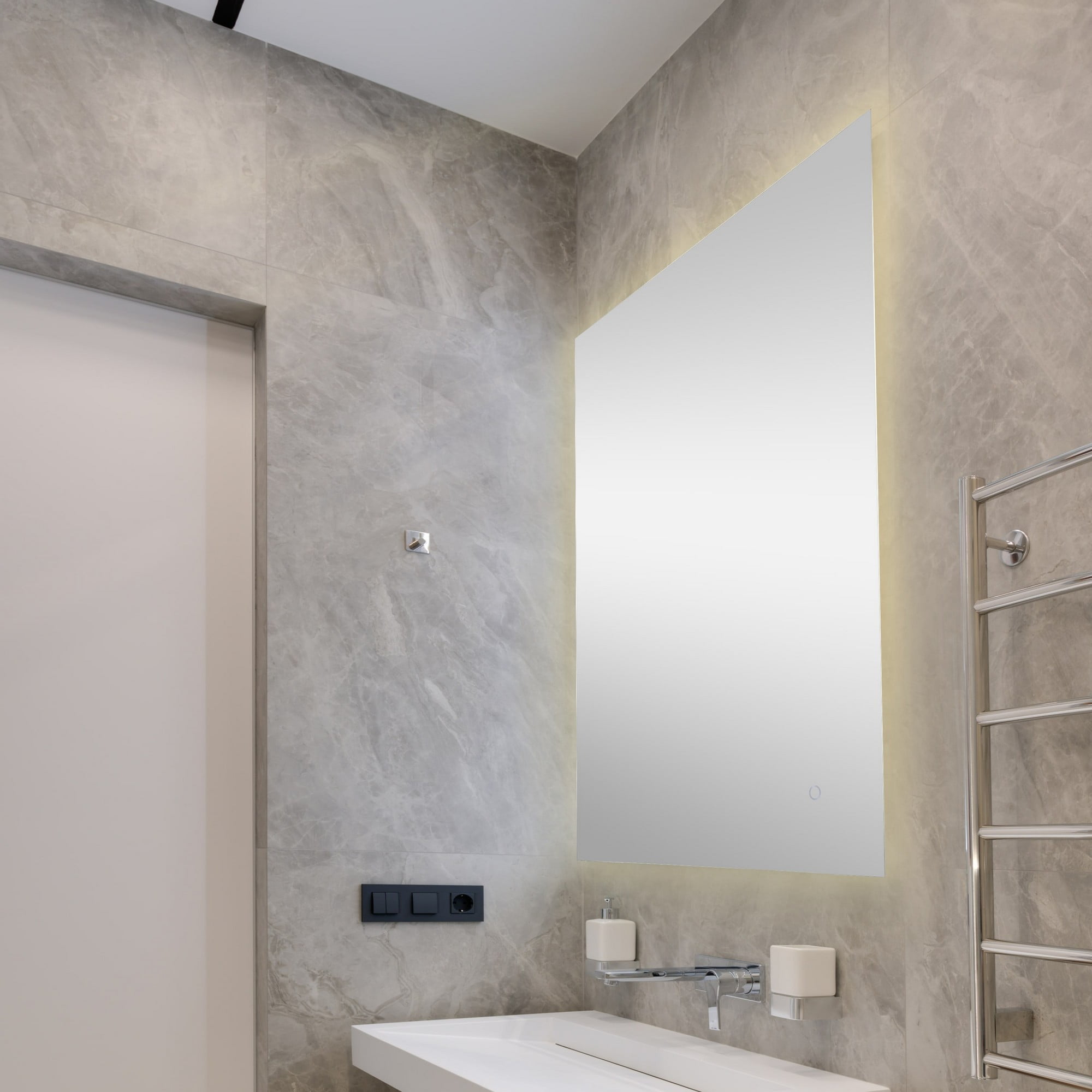 Nora 44" x 32" Sleek Frameless Anti-Fog LED Bathroom Vanity Mirror with Tri-Color Light