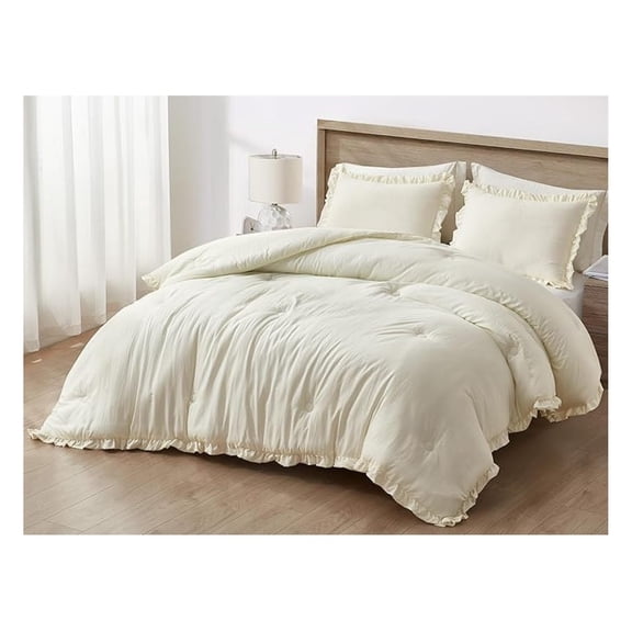 Nora Comforter Set Twin Size 2-Piece Lightweight Soft Stone-Washed Ruffled Shabby Chic Bedding for All Season