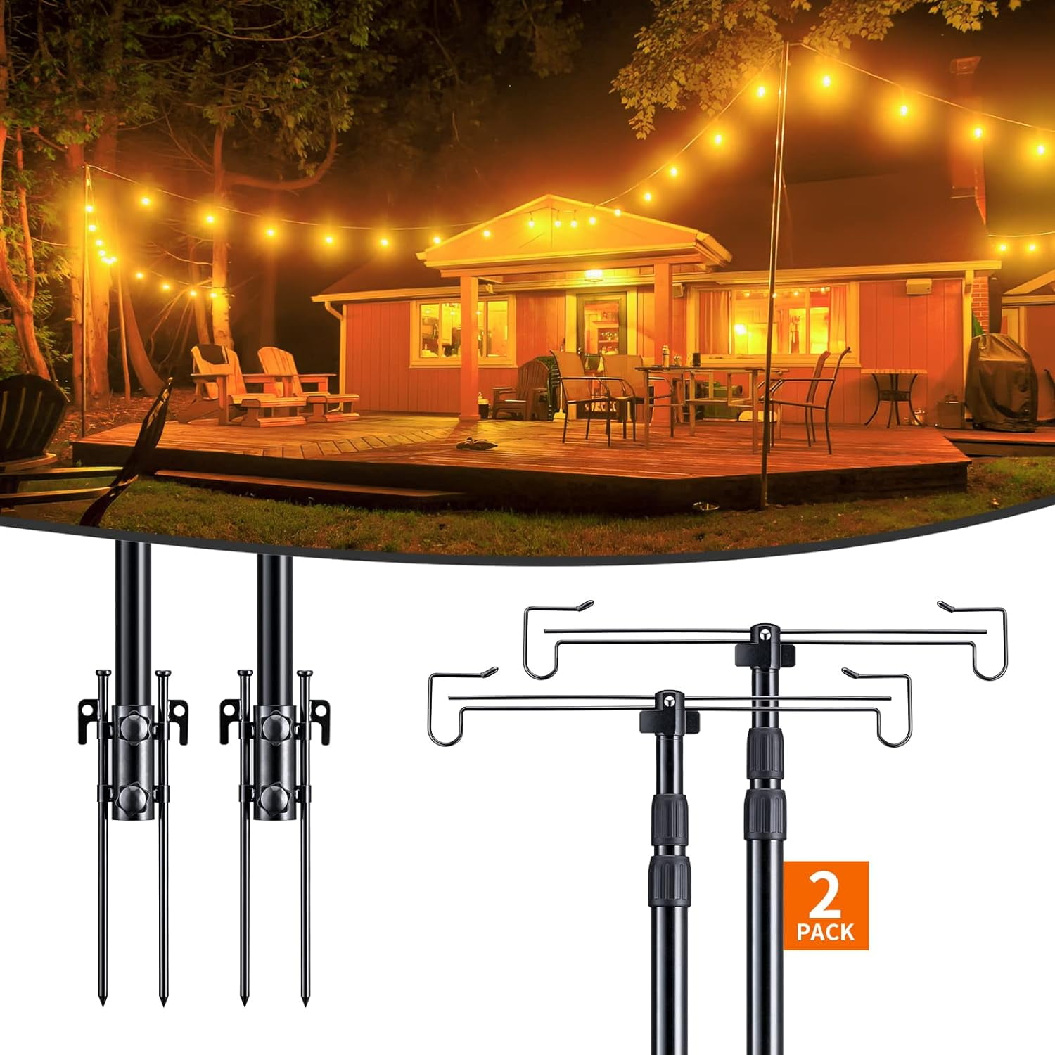 Nora Gift String Light Poles for Outdoor 2Pack Christmas Light Pole for LED Lighting, Metal