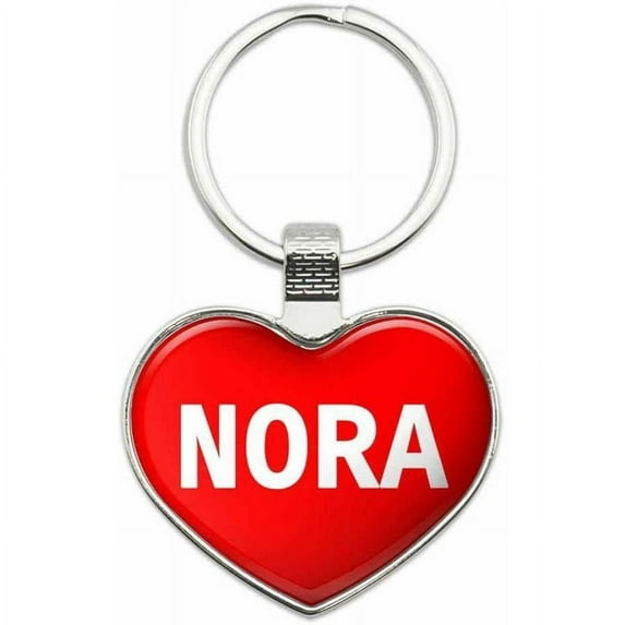 Nora - Names Female Metal Heart Keychain Key Chain Ring, Red