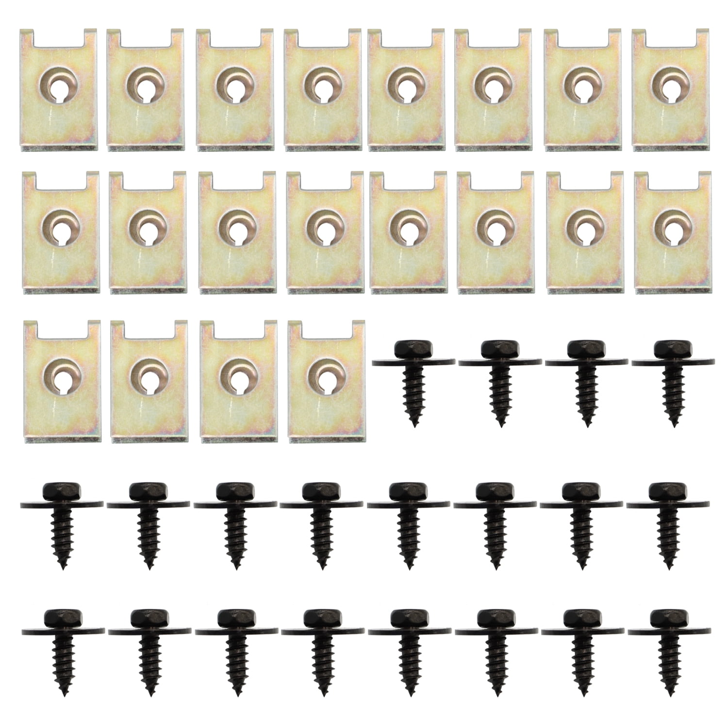 Norabaka 40pcs Metal Car Screw Body Fender Bumper Retainer U Nut Clips Gasket Fastener