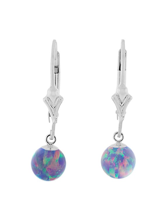 Norah: 6mm Lavender Synthetic Opal Ball Lever Back Earrings 925 Sterling Silver