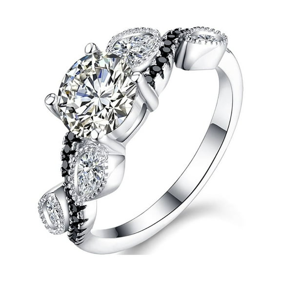 Norah Engagement Ring for Women Sterling Silver Black Zirconia Ginger Lyne Collection Size 6