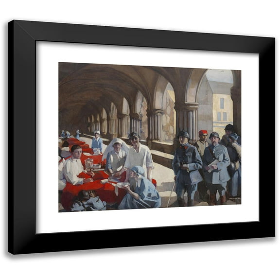 Norah Neilson Gray 17x15 Black Modern Framed Museum Art Print Titled - The Scottish Women's Hospital - in the Cloister of the Abbaye at Royaumont. Dr. Frances Ivens Inspecting a French Patie