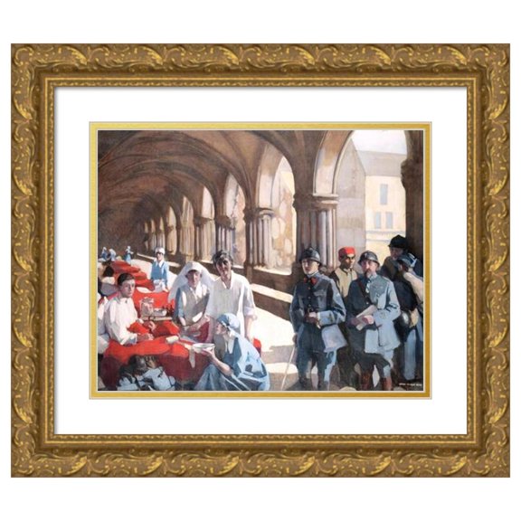 Norah Neilson Gray 18x15 Gold Ornate Wood Frame and Double Matted Museum Art Print Titled - The Scottish Women's Hospital, in the Cloister of the Abbaye at Royaumont. Dr. Frances Ivens Inspe