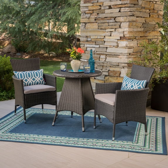 Noble House Melissa 3 Piece Wicker Patio Bistro Set in Gray