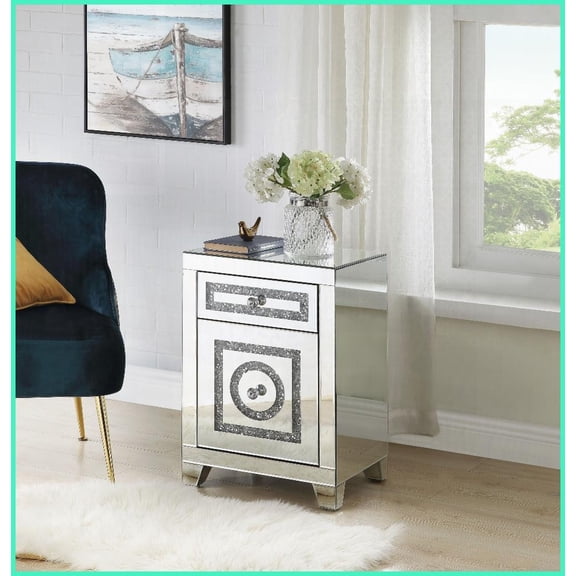 Noralie Mirrored Coffee Table with Faux Diamonds, 2 Drawers & Safety Stops, Fully Assembled