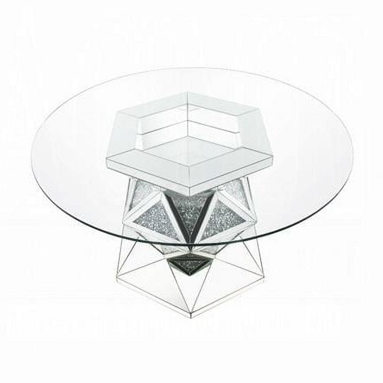 Contemporary 52" Round Wood & Glass Dining Table with Mirrored Pedestal