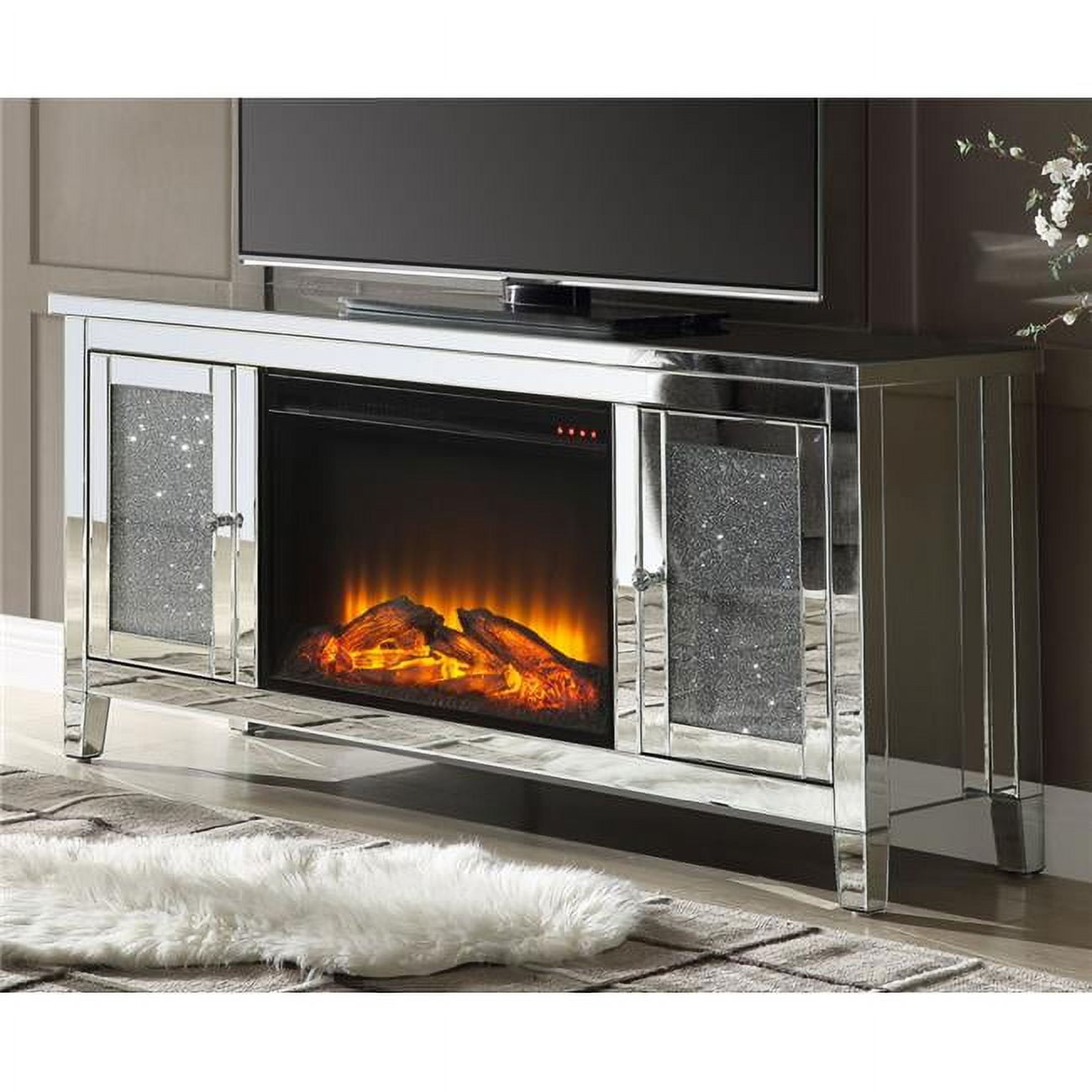 Mirrored tv stand with fireplace online
