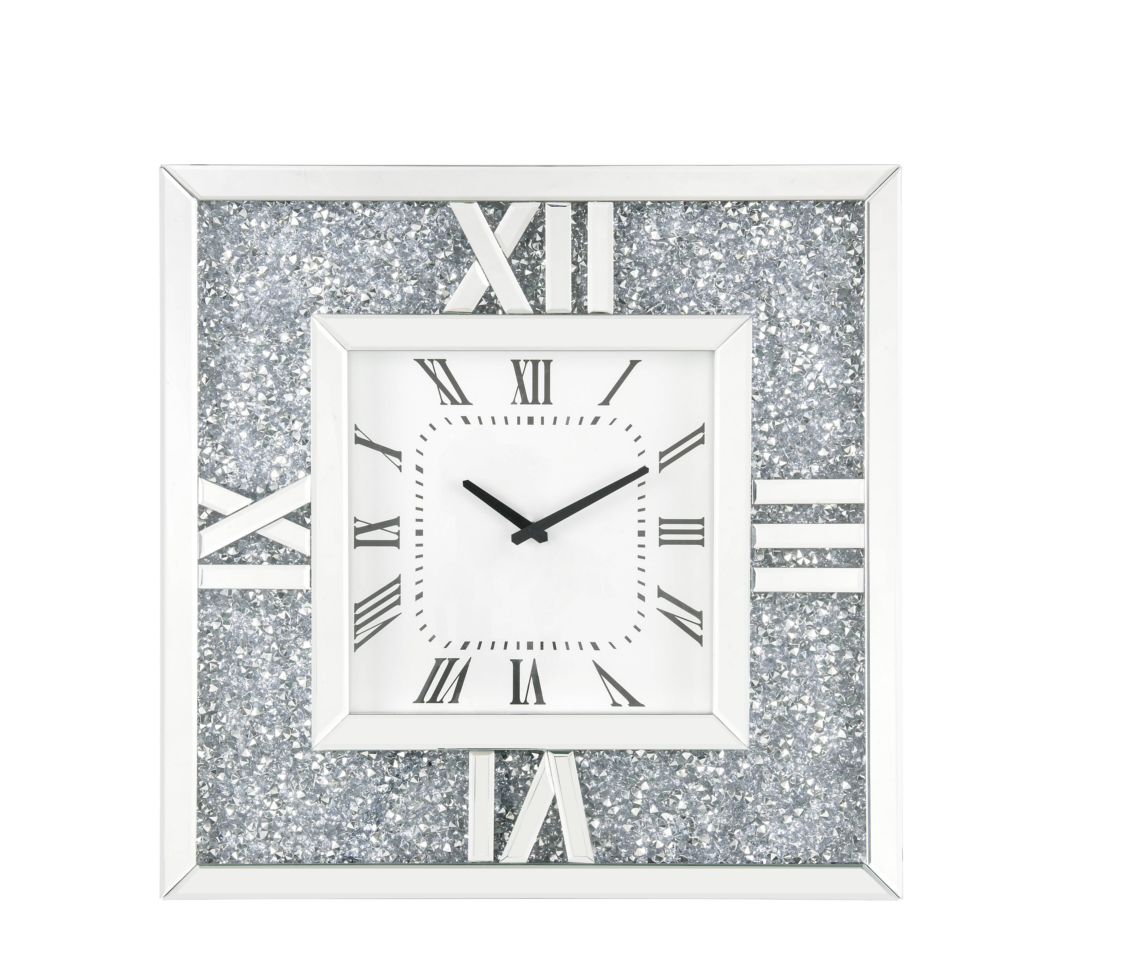 Noralie 24'' Mirrored Wall Clock with Faux Diamonds