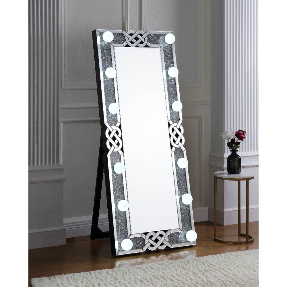 Noralie Rectangular Wood Floor Mirror with LED Touch Light