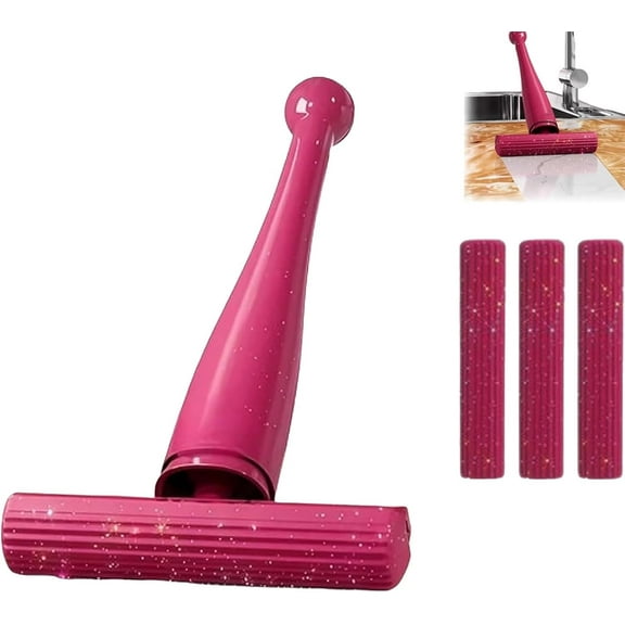 Norbbshop/Multipleon Portable Pull-to-Wring Sponge Mop, Handheld Cleaning Mop, Mini Foldable Desktop Mops, Wet and Dry Use Cleaning for Kitchen, Countertops, Bathroom (Mop, 3 Refill Head)