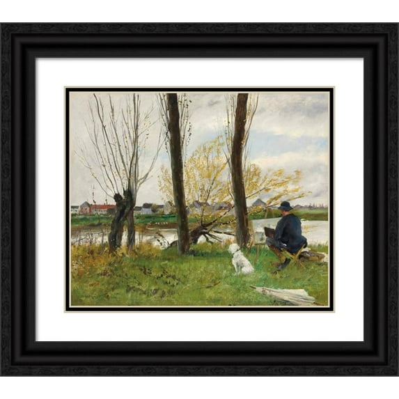 Norbert Goeneutte 17x15 Black Ornate Wood Framed Double Matted Museum Art Print Titled - Painter by the River (1893)