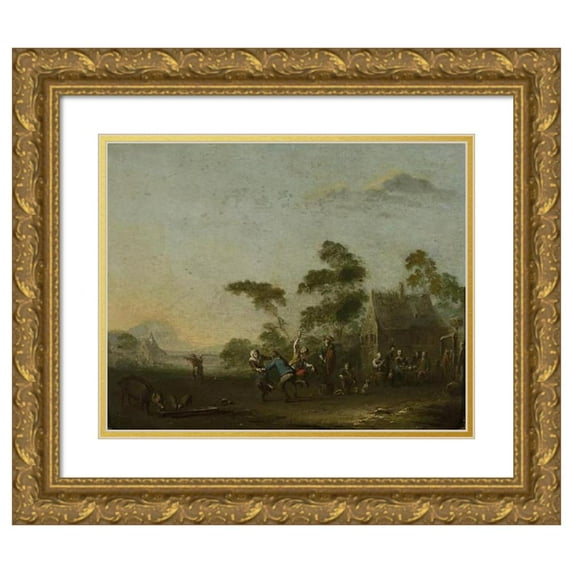 Norbert Joseph Carl Grund 14x12 Gold Ornate Wood Frame and Double Matted Museum Art Print Titled - Merry-Making in the Countryside
