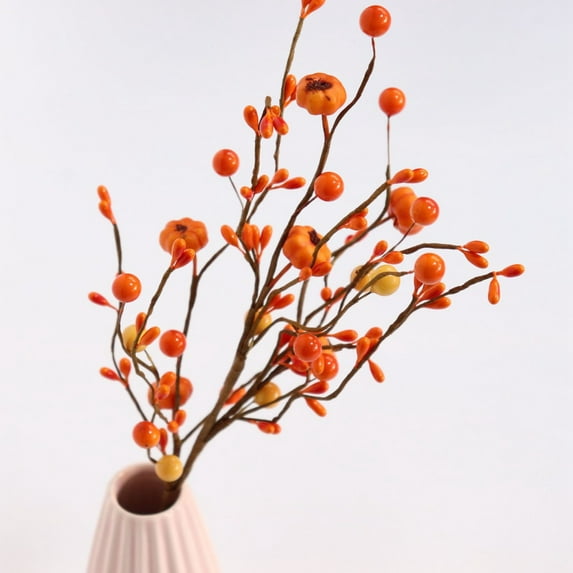 Norbi Autumn Pumpkin Berry Stems, 2Pcs Artificial Halloween Thanksgiving Pumpkin Berry Maple Leaf Picks Branches for Home Centerpiece Vase Windowsill Decoration Fall Celebration