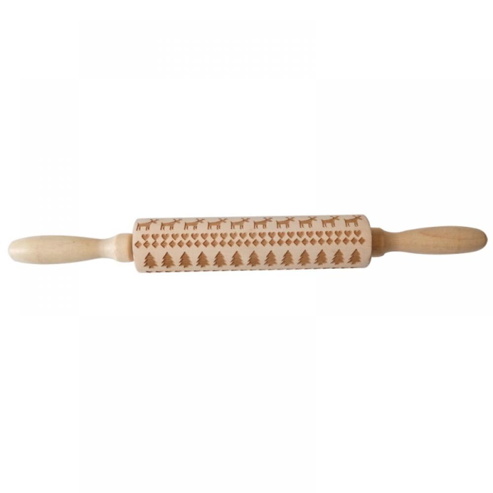 Norbi Christmas Wooden Rolling Pins DIY Embossed Rolling Pin Engraved