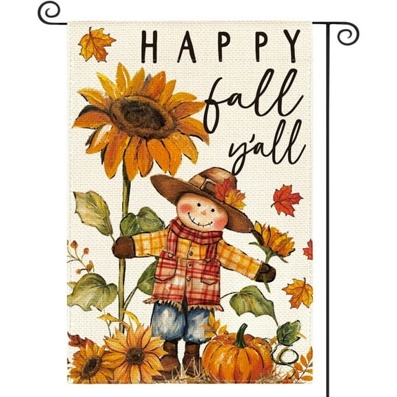 Norbi Fall Garden Flag, 1Pcs, Scarecrow Garden Flag/Welcome Pumpkins/Maple Tree Fall Flag Double Sided Fall Flag Autumn Thanksgiving Holiday Yard Outdoor Decoration, 11.8x17.7/27.6x39.4 in