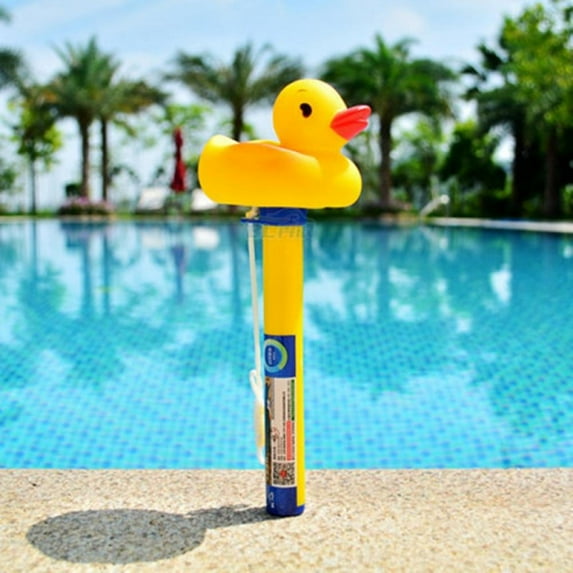 Norbi Floating Swimming Pool Thermometer, Pond Water Thermometer with String, Baby Pool Thermometer, Shatter Resistant, for Outdoor & Indoor Swimming Pools, Spas, Hot Tubs Yellow pole Yellow Duck