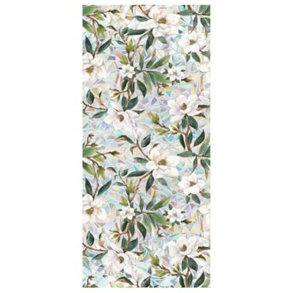 Norbi Flower Window Privacy Film Floral Decorative Stained Glass Window Film Static Cling Non-Adhesive Frosted Window Sticker Removable Static Cling Stickers for Room 16.93x39.37 in