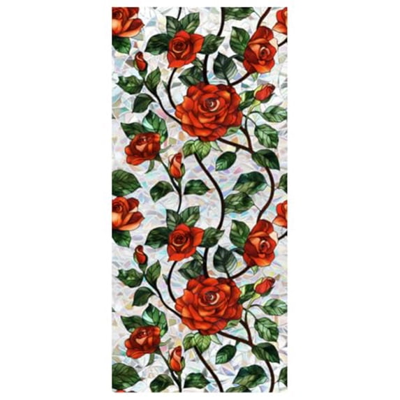 Norbi Flower Window Privacy Film Floral Decorative Stained Glass Window Film Static Cling Non-Adhesive Frosted Window Sticker Removable Static Cling Stickers for Room 16.93x39.37 in