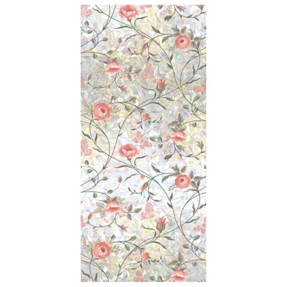 Norbi Flower Window Privacy Film Floral Decorative Stained Glass Window Film Static Cling Non-Adhesive Frosted Window Sticker Removable Static Cling Stickers for Room 16.93x39.37 in