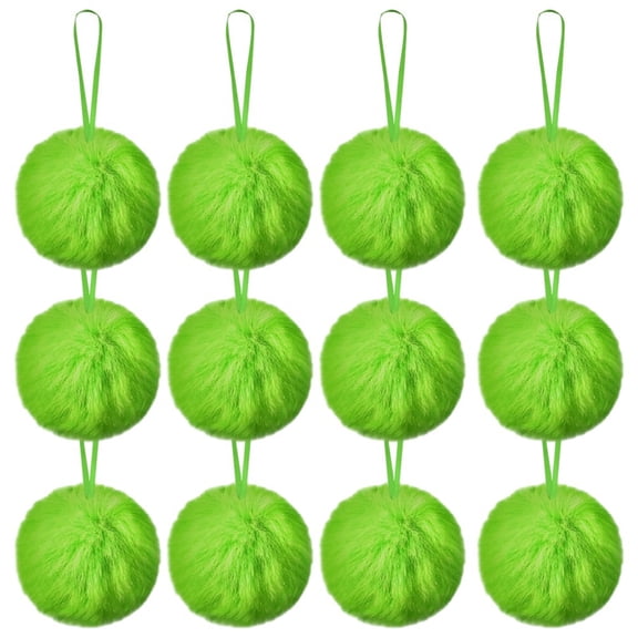 Norbi Furry Christmas Ball Ornaments Faux Fur Pom Poms Balls Lime Christmas Ornaments Hanging Decorations for Xmas Tree Party Gifts, Green 12 Pcs