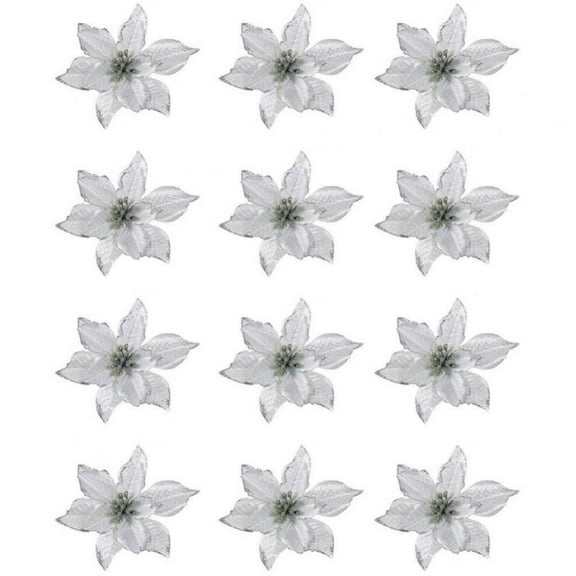 Norbi Glitter Hanging Flowers 4 Different Color Poinsettia Decorations Christmas for Christmas Tree Xmas Artificial Flower