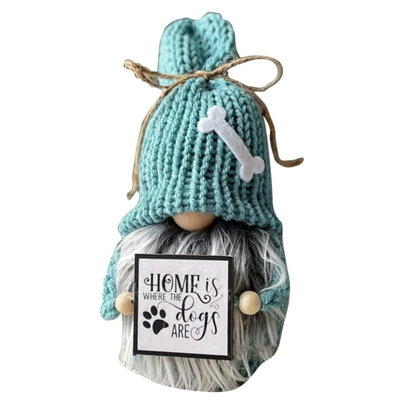Norbi Knitted Gnome Plush Decoration - Handmade Swedish Tomte Gnomes Holding Home is Where the Dogs Are Sign Dog Lover Gnomes Ornament Home Decoration Best Gifts