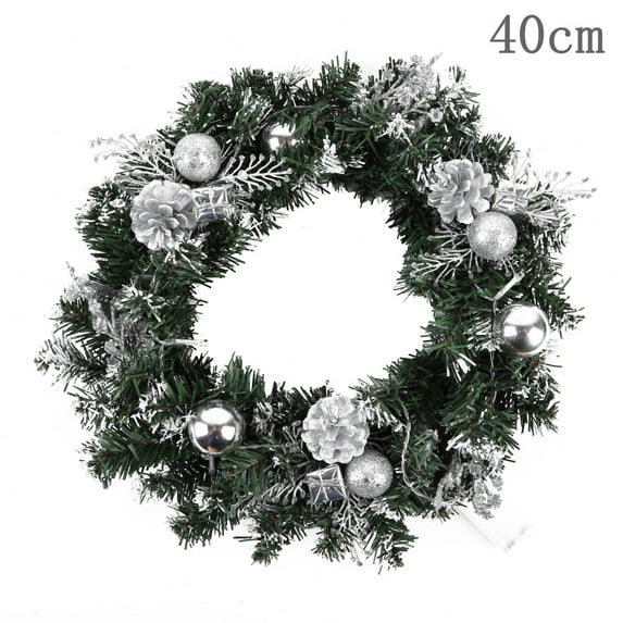 Norbi LED Christmas Wreath, Front Door Hanging Garland with Battery Powered LED Light String,Holidays Home Decoration,Silver,40cm