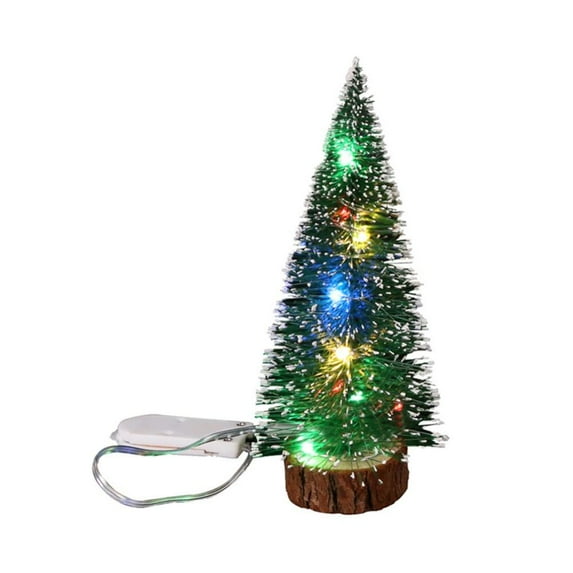 Norbi Led Mini Christmas Tree Small Artificial Pine Trees with Wooden Base Snowfall Xmas Trees with Led String Lights for Desk Tabletop Home Office Holiday Season Decorations - Warm White Light