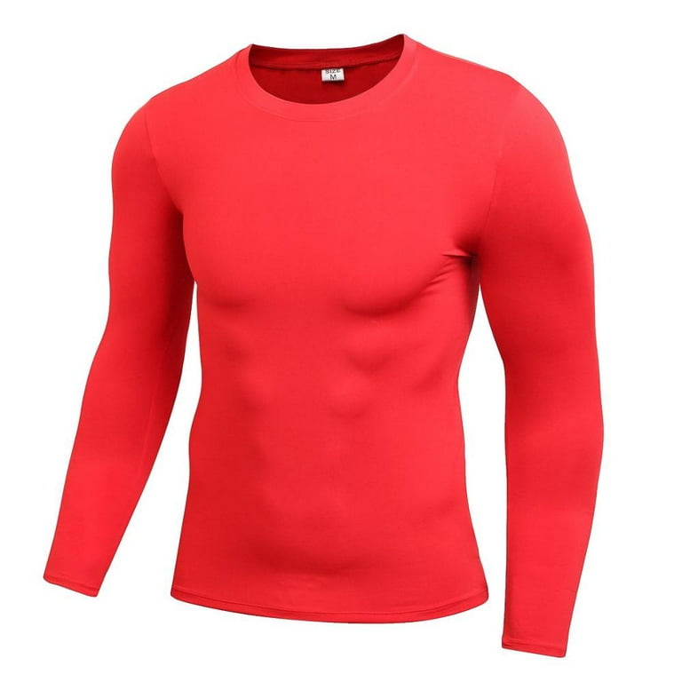 Norbi Men's Long Sleeve Compression Shirts, Nylon & Spandex Material Active  Sports Base Layer T-Shirt, Athletic Workout Shirt(Red, L) 