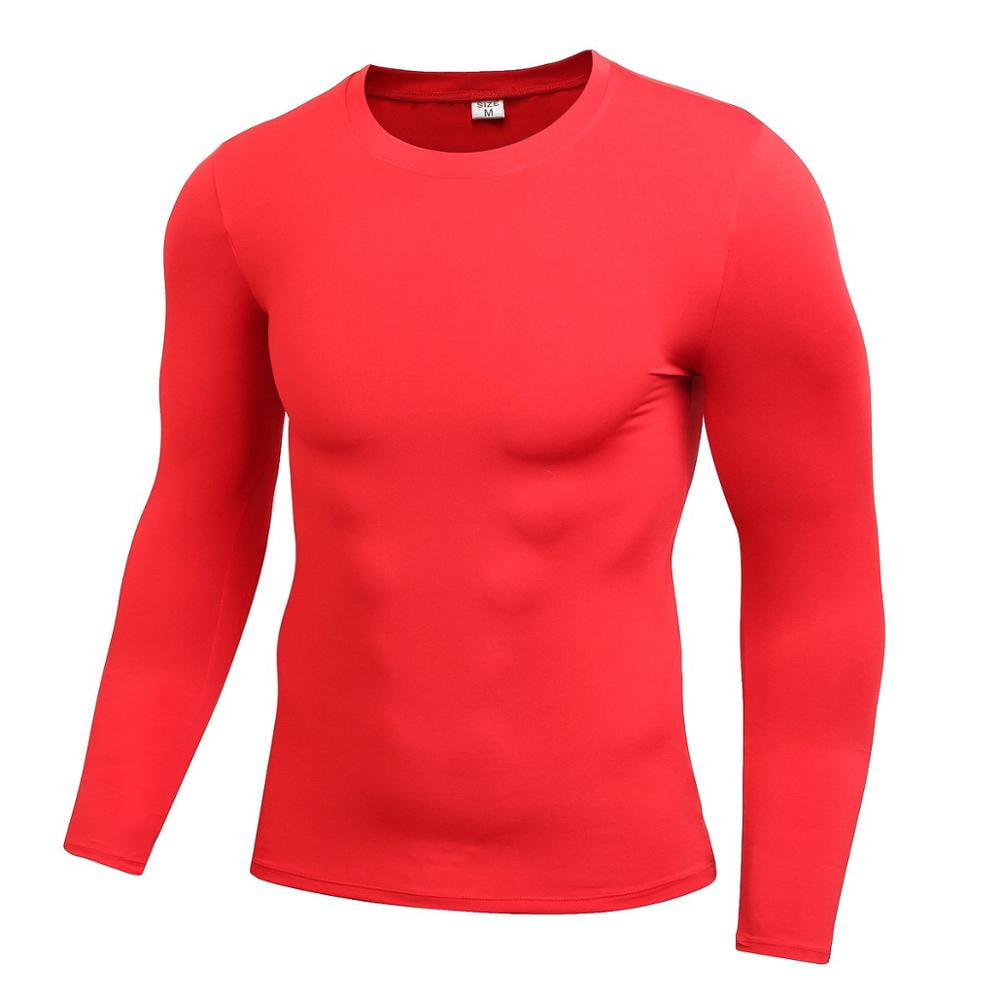 Norbi Men s Long Sleeve Compression Shirts Nylon Spandex Material Active Sports Base Layer T Shirt Athletic Workout Shirt Red S