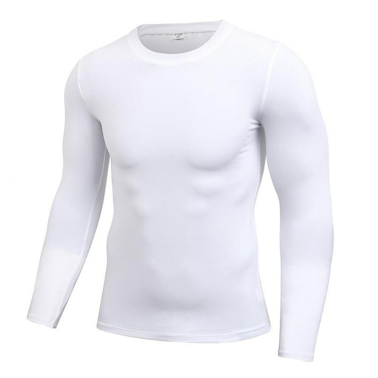 Norbi Men's Long Sleeve Compression Shirts, Nylon & Spandex Material Active  Sports Base Layer T-Shirt, Athletic Workout Shirt(White, M) 