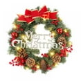 thumbnail image 1 of Norbi Merry Christmas Wreath with Lights 11.81 Inch Pre-lit Christmas Wreath with Big Bow Pine Cones Berries Artificial Xmas Wreath Hanging Ornament for Door Wall Window Battery Operated, 1 of 7