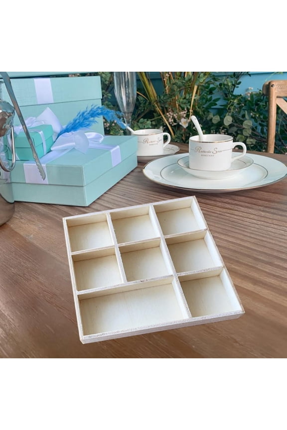 Ornaments Wood Tray 8 Grids Wooden Storage Organizer Box Small Wood Drawer Organizer Boxes Jewelry Tray, Display Trays for Christmas Decorations Handmade Wood Chips DIY Accessories