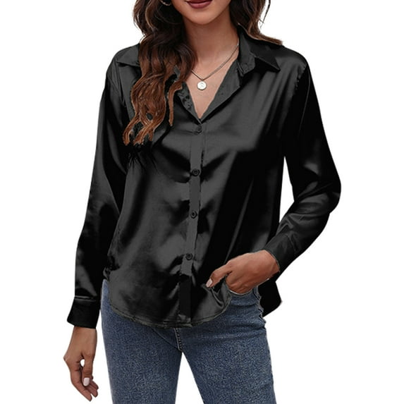 Norbi Satin Shirt Women's Satin Imitation Silk Long Sleeve Shirt