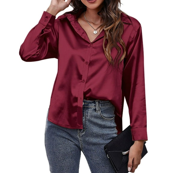 Norbi Satin Shirt Women's Satin Imitation Silk Long Sleeve Shirt