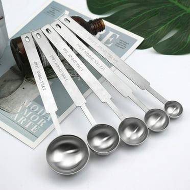 Norbi Stainless Steel Measuring Spoon Set, Long Handle Design for Dry or Liquid, Fits in Spice Jar, Cooking Baking Measurement Tools, Silver