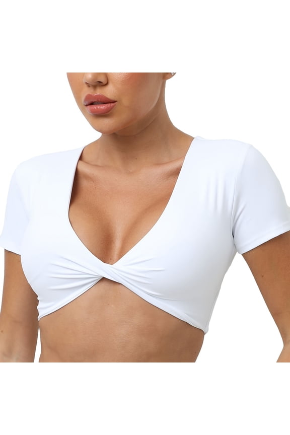 Women Light Support Deep V Neck Twisted Backless Yoga Sports Bra Gym Workout Crop Tank Tops