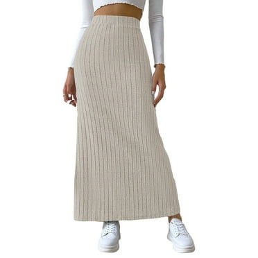 Norbi Women's Side Slit Ribbed Knit Bodycon High Waisted Casual Long Skirts